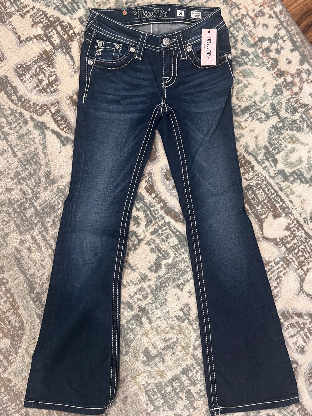 Miss Me Dark Blue Bootcut Jeans with Contrast Stitching